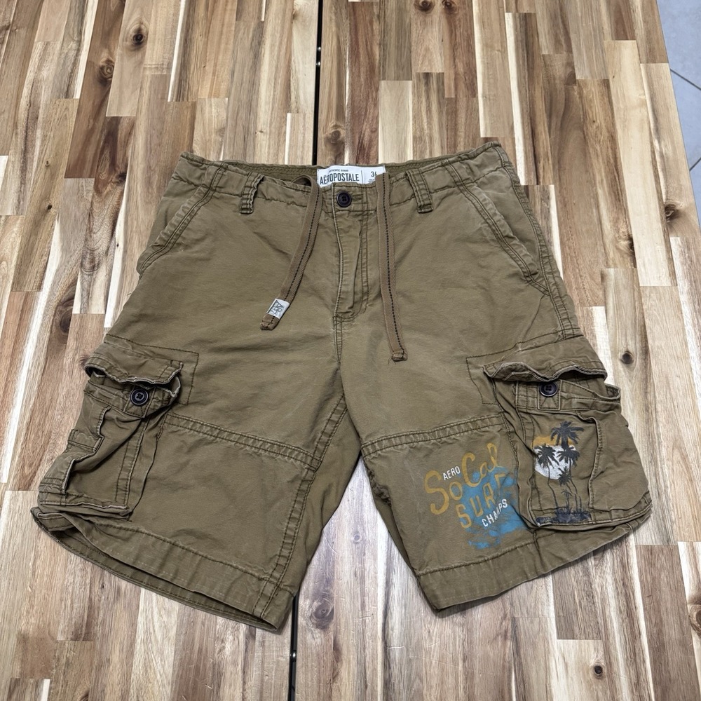 Vintage Aeropostale Cargo Shorts Mens 34 Brown SoCal Surf Baggy Y2K Cotton